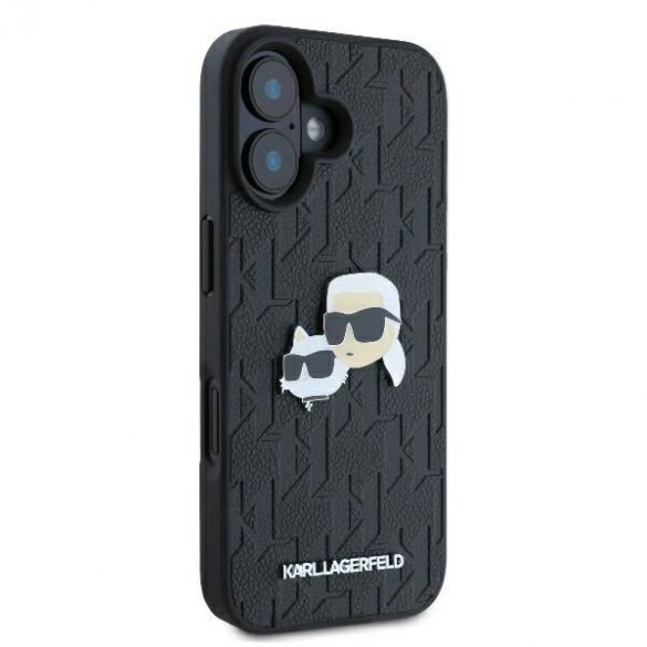 Karl Lagerfeld KLHCP16SPGKLKCPK Monogramă Karl&Chaoupette Cap Pin Hard Case pentru iPhone 16 - Negru