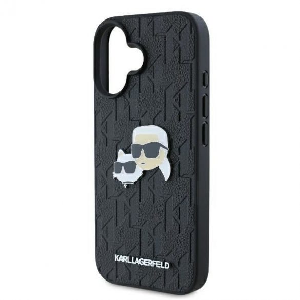 Karl Lagerfeld KLHCP16SPGKLKCPK Monogramă Karl&Chaoupette Cap Pin Hard Case pentru iPhone 16 - Negru