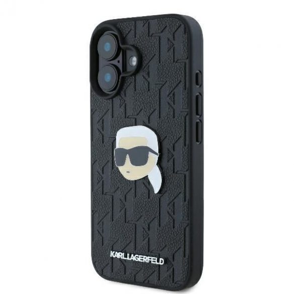 Karl Lagerfeld KLHCP16SPGKLKIPK Monogramă Karl Head Pin Hard Case pentru iPhone 16 - Negru