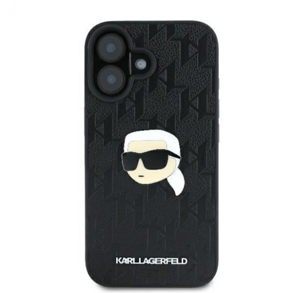 Karl Lagerfeld KLHCP16SPGKLKIPK Monogramă Karl Head Pin Hard Case pentru iPhone 16 - Negru