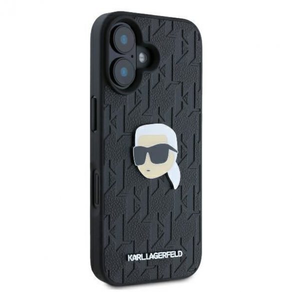 Karl Lagerfeld KLHCP16SPGKLKIPK Monogramă Karl Head Pin Hard Case pentru iPhone 16 - Negru