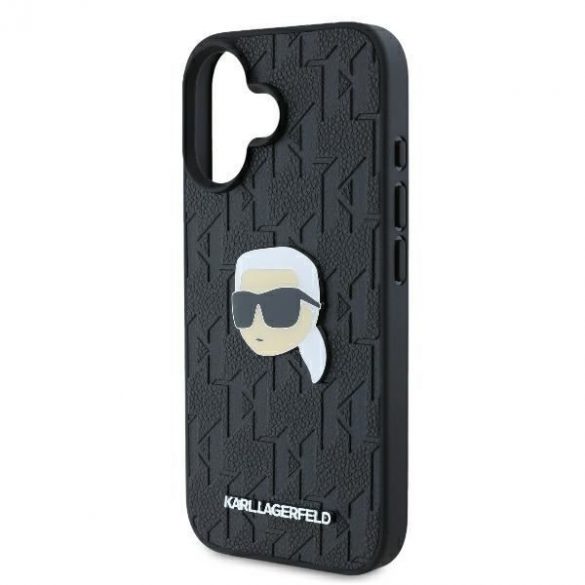 Karl Lagerfeld KLHCP16SPGKLKIPK Monogramă Karl Head Pin Hard Case pentru iPhone 16 - Negru