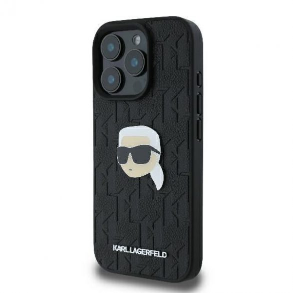 Karl Lagerfeld KLHCP16LPGKLKIPK Monogramă Karl Head Pin Hard Case pentru iPhone 16 Pro - Negru