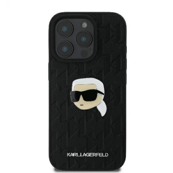 Karl Lagerfeld KLHCP16LPGKLKIPK Monogramă Karl Head Pin Hard Case pentru iPhone 16 Pro - Negru