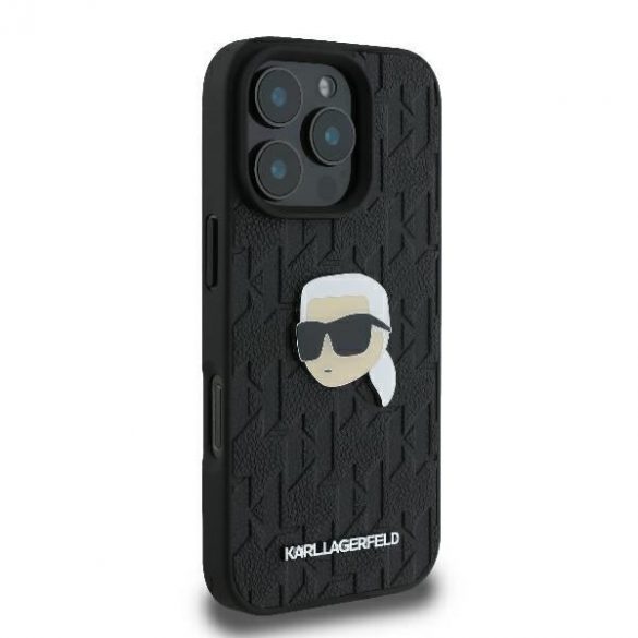 Karl Lagerfeld KLHCP16LPGKLKIPK Monogramă Karl Head Pin Hard Case pentru iPhone 16 Pro - Negru