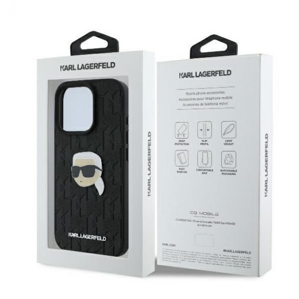 Karl Lagerfeld KLHCP16LPGKLKIPK Monogramă Karl Head Pin Hard Case pentru iPhone 16 Pro - Negru