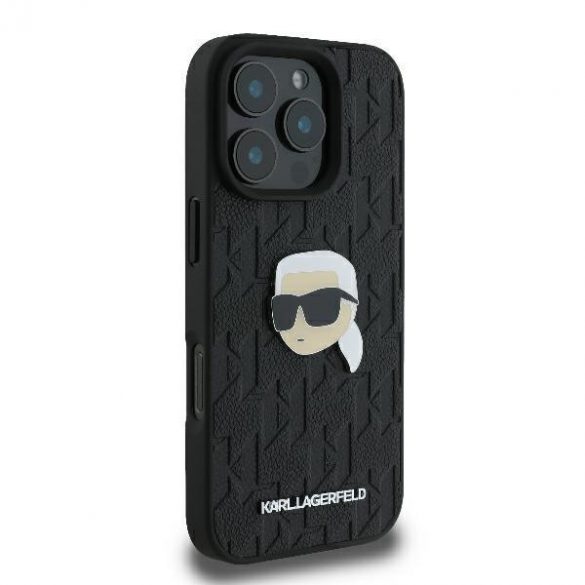 Karl Lagerfeld KLHCP16XPGKLKIPK Monogramă Karl Head Pin Hard Case pentru iPhone 16 Pro Max - Negru