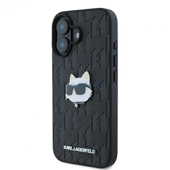 Karl Lagerfeld KLHCP16SPGKLCHPK Monogramă Choupette Head Pin Hard Case pentru iPhone 16 - Negru