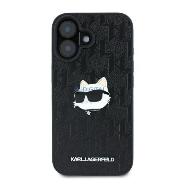 Karl Lagerfeld KLHCP16SPGKLCHPK Monogramă Choupette Head Pin Hard Case pentru iPhone 16 - Negru