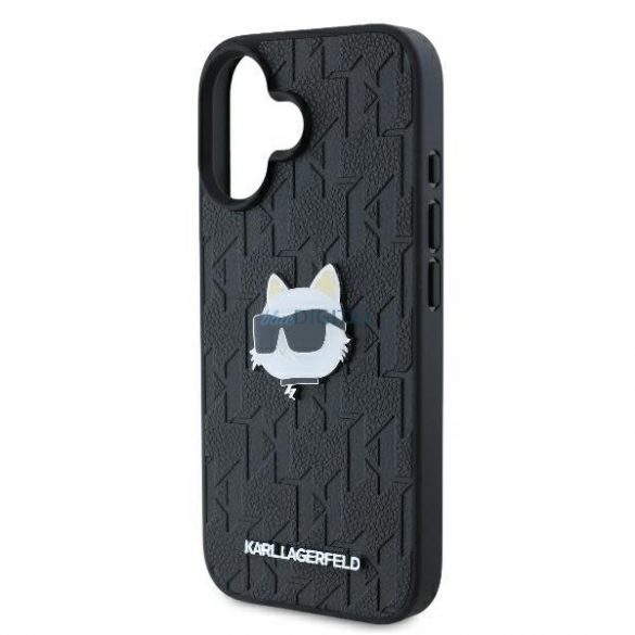 Karl Lagerfeld KLHCP16SPGKLCHPK Monogramă Choupette Head Pin Hard Case pentru iPhone 16 - Negru