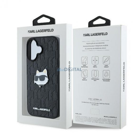 Karl Lagerfeld KLHCP16SPGKLCHPK Monogramă Choupette Head Pin Hard Case pentru iPhone 16 - Negru