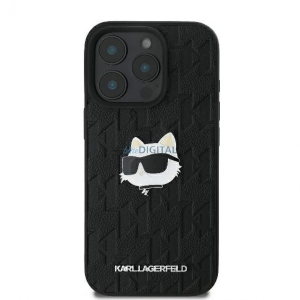 Karl Lagerfeld KLHCP16LPGKLCHPK Monogram Choupette Head Pin Hard Case iPhone 16 Pro - Negru