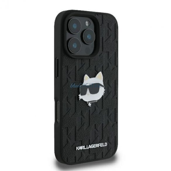 Karl Lagerfeld KLHCP16LPGKLCHPK Monogram Choupette Head Pin Hard Case iPhone 16 Pro - Negru