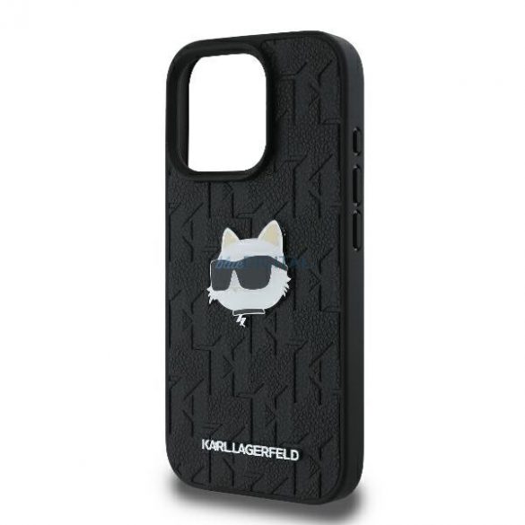 Karl Lagerfeld KLHCP16LPGKLCHPK Monogram Choupette Head Pin Hard Case iPhone 16 Pro - Negru