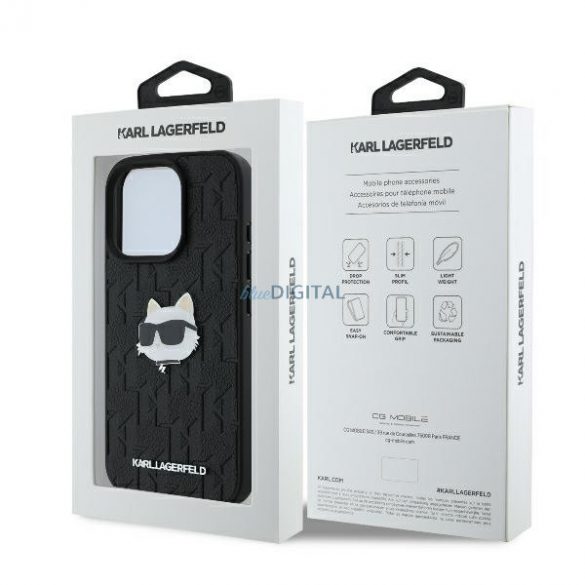 Karl Lagerfeld KLHCP16LPGKLCHPK Monogram Choupette Head Pin Hard Case iPhone 16 Pro - Negru