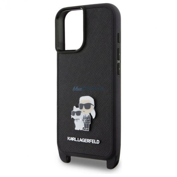 Karl Lagerfeld KLHCP16SSAKCPBK Saffiano Karl&Choupette Metal Pin CBDY Strap husă tare pentru iPhone 16 - negru