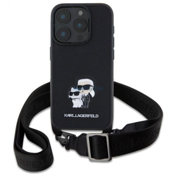 Karl Lagerfeld KLHCP16XSAKCPBK Saffiano Karl&Choupette Metal Pin CBDY Strap carcase pentru iPhone 16 Pro Max - negru