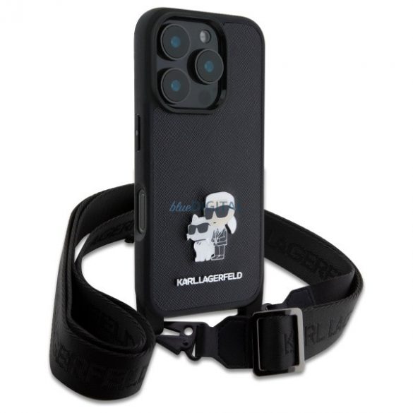 Karl Lagerfeld KLHCP16XSAKCPBK Saffiano Karl&Choupette Metal Pin CBDY Strap carcase pentru iPhone 16 Pro Max - negru