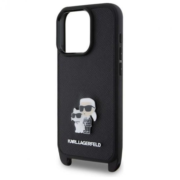 Karl Lagerfeld KLHCP16XSAKCPBK Saffiano Karl&Choupette Metal Pin CBDY Strap carcase pentru iPhone 16 Pro Max - negru