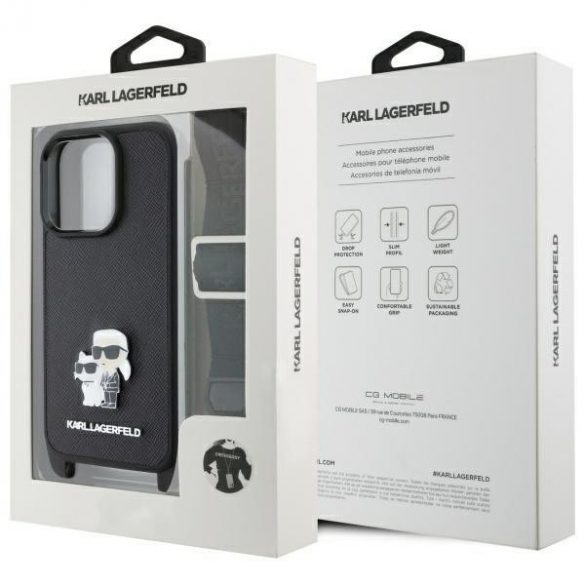 Karl Lagerfeld KLHCP16XSAKCPBK Saffiano Karl&Choupette Metal Pin CBDY Strap carcase pentru iPhone 16 Pro Max - negru