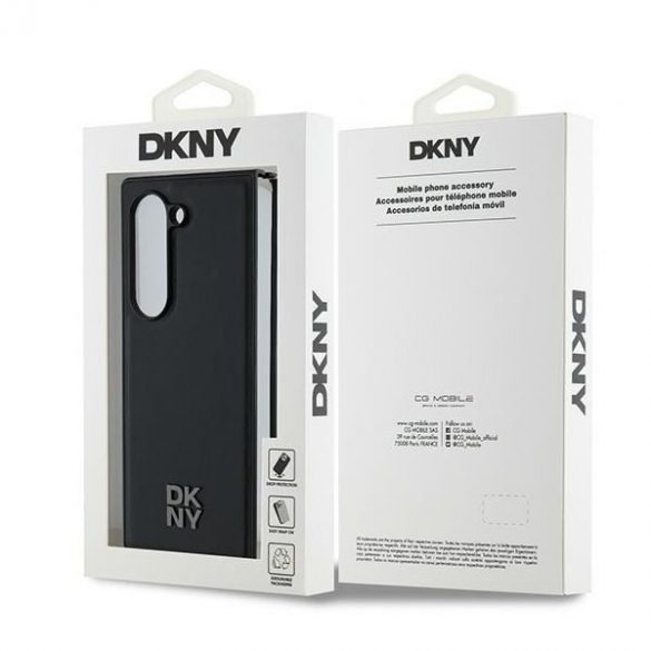 DKNY DKHMZFD6PSMCSLK Z Fold6 F956 czarny/negru Magsafe Plain Leather Metal Stack Logo