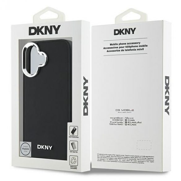 DKNY DKHMP16SPSCMCLK Plain Silver Logo MagSafe carcasă tare pentru iPhone 16 - negru