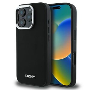 DKNY DKHMP16LPSCMCLK Plain Silver Logo MagSafe husă tare pentru iPhone 16 Pro - negru