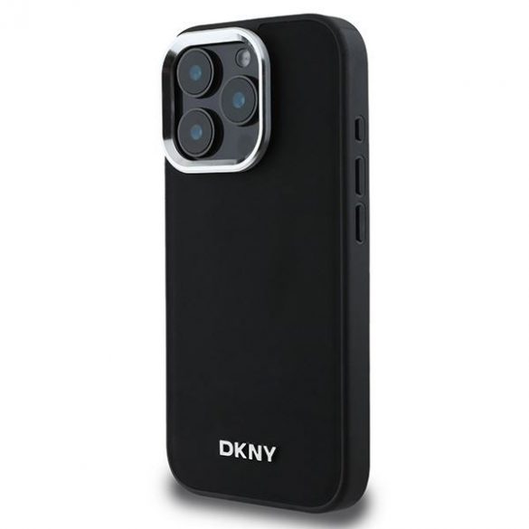 DKNY DKHMP16LPSCMCLK Plain Silver Logo MagSafe husă tare pentru iPhone 16 Pro - negru