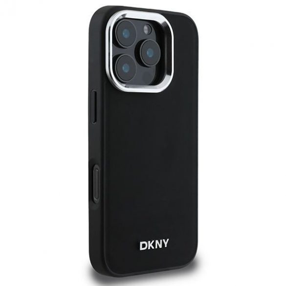 DKNY DKHMP16LPSCMCLK Plain Silver Logo MagSafe husă tare pentru iPhone 16 Pro - negru