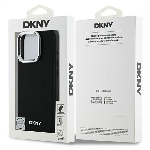 DKNY DKHMP16LPSCMCLK Plain Silver Logo MagSafe husă tare pentru iPhone 16 Pro - negru