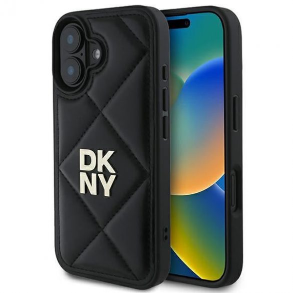 DKNY DKHCP16SPQDSLK Carcasă matlasată cu logo Stack pentru iPhone 16 - negru