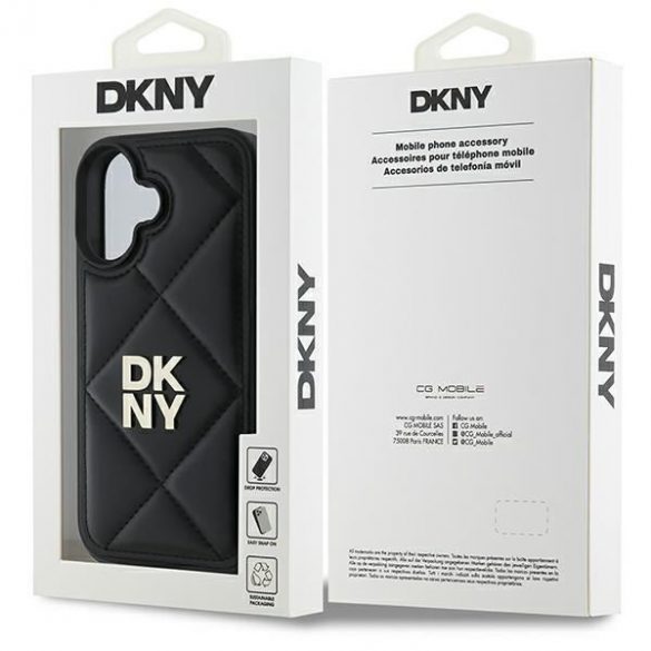 DKNY DKHCP16SPQDSLK Carcasă matlasată cu logo Stack pentru iPhone 16 - negru