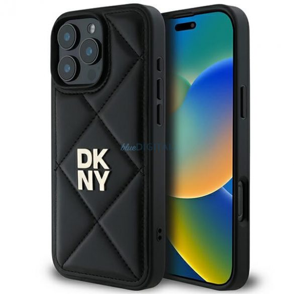 DKNY DKHCP16LPQDSLK Carcasă matlasată cu logo iPhone 16 Pro - Negru