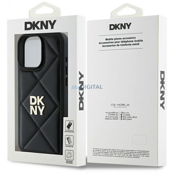 DKNY DKHCP16LPQDSLK Carcasă matlasată cu logo iPhone 16 Pro - Negru