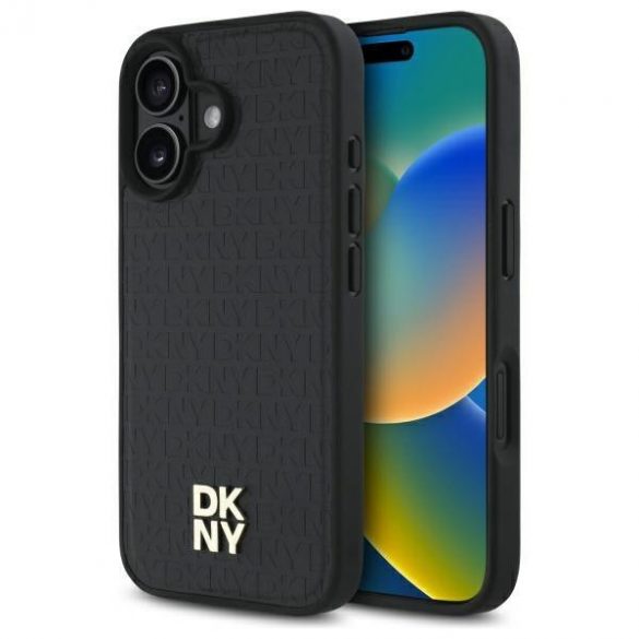 DKNY DKHMP16SPSHRPSK Repeat Pattern Stack Logo Carcasă tare compatibilă MagSafe pentru iPhone 16 - negru