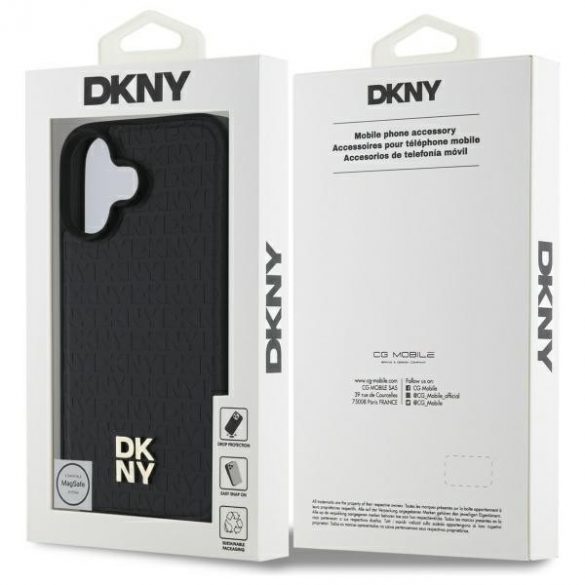 DKNY DKHMP16SPSHRPSK Repeat Pattern Stack Logo Carcasă tare compatibilă MagSafe pentru iPhone 16 - negru