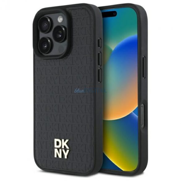 DKNY DKHMP16LPSHRPSK Repeat Pattern Stack Logo Carcasă tare compatibilă MagSafe pentru iPhone 16 Pro - negru