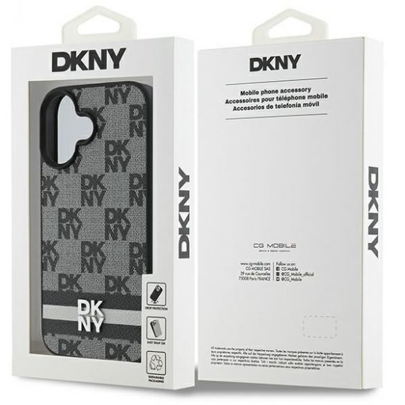 DKNY DKHCP16SPCPTSSK Model în carouri și dungi imprimate husă pentru iPhone 16 - negru