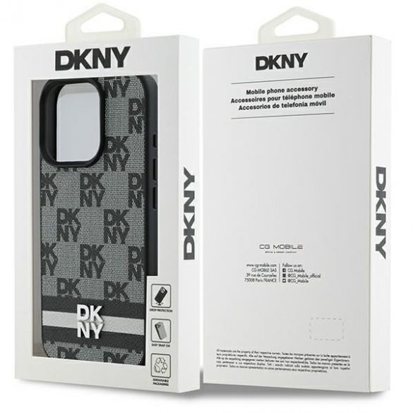 DKNY DKHCP16LPCPTSSK Model în carouri și dungi imprimate husă pentru iPhone 16 Pro - negru