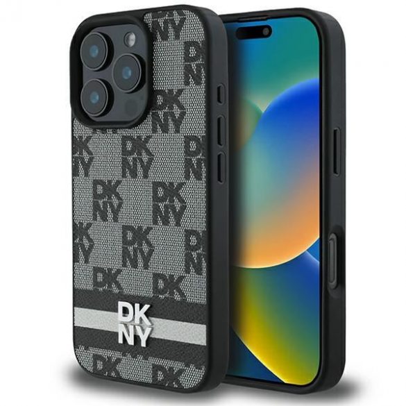 DKNY DKHCP16XPCPTSSK Model în carouri și dungi imprimate husă pentru iPhone 16 Pro Max - negru