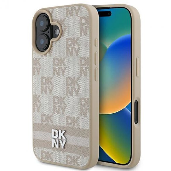 DKNY DKHCP16SPCPTSSP Model în carouri și dungi imprimate husă pentru iPhone 16 - roz