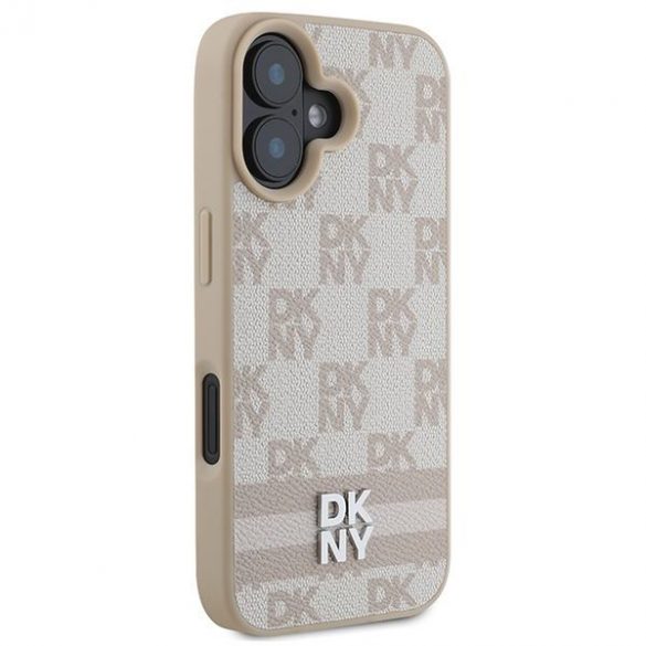 DKNY DKHCP16SPCPTSSP Model în carouri și dungi imprimate husă pentru iPhone 16 - roz