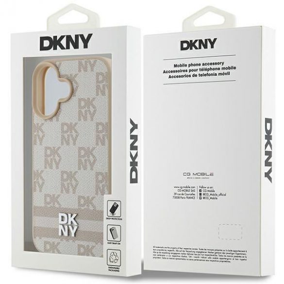 DKNY DKHCP16SPCPTSSP Model în carouri și dungi imprimate husă pentru iPhone 16 - roz