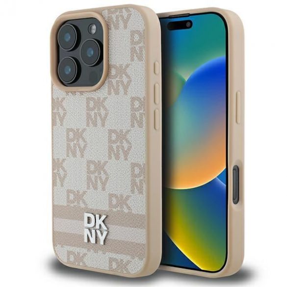 DKNY DKHCP16LPCPTSSP Model în carouri și dungi imprimate husă pentru iPhone 16 Pro - roz