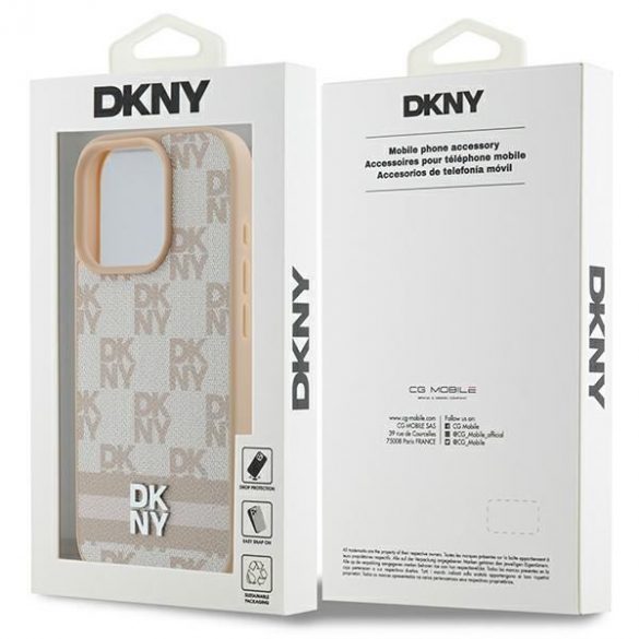 DKNY DKHCP16LPCPTSSP Model în carouri și dungi imprimate husă pentru iPhone 16 Pro - roz