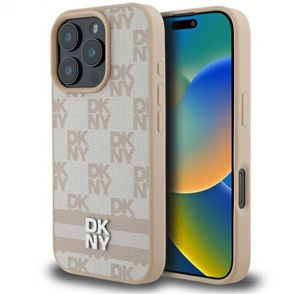 DKNY DKHCP16XPCPTSSP Model în carouri și dungi imprimate husă pentru iPhone 16 Pro Max - roz