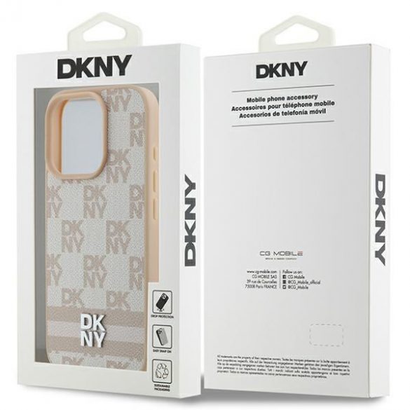 DKNY DKHCP16XPCPTSSP Model în carouri și dungi imprimate husă pentru iPhone 16 Pro Max - roz