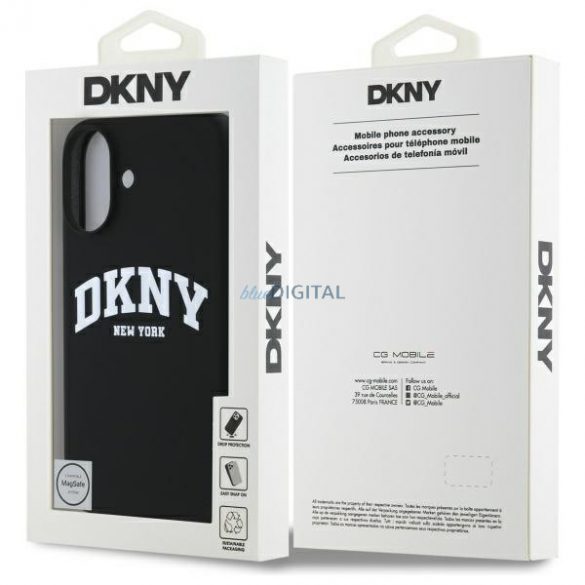 DKNY DKHMP16SSNYACH Silicon alb imprimat Logo MagSafe compatibil caz greu pentru iPhone 16 - negru