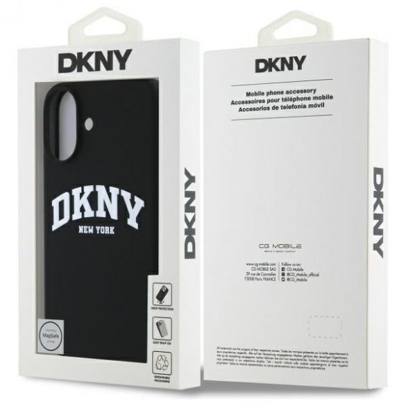 DKNY DKHMP16SSNYACH Silicon alb imprimat Logo MagSafe compatibil caz greu pentru iPhone 16 - negru