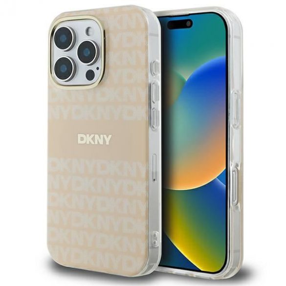 DKNY DKHMP16LHRHSEP Repeat textura patern & Stripe MagSafe cazuri greu pentru iPhone 16 Pro - roz